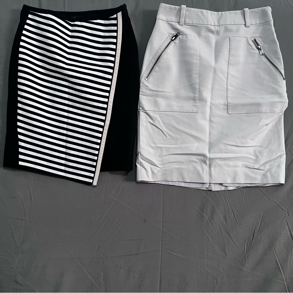 “BUNDLE”Two Skirts One Black and White Asymmetrical Pencil Skirts / Beige Sz 0